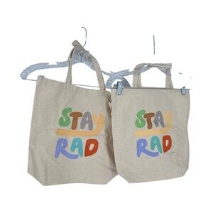 Graphic Canvas Tote Bags 15 x 13.5 Beige Stay Rad Retro Lot 2